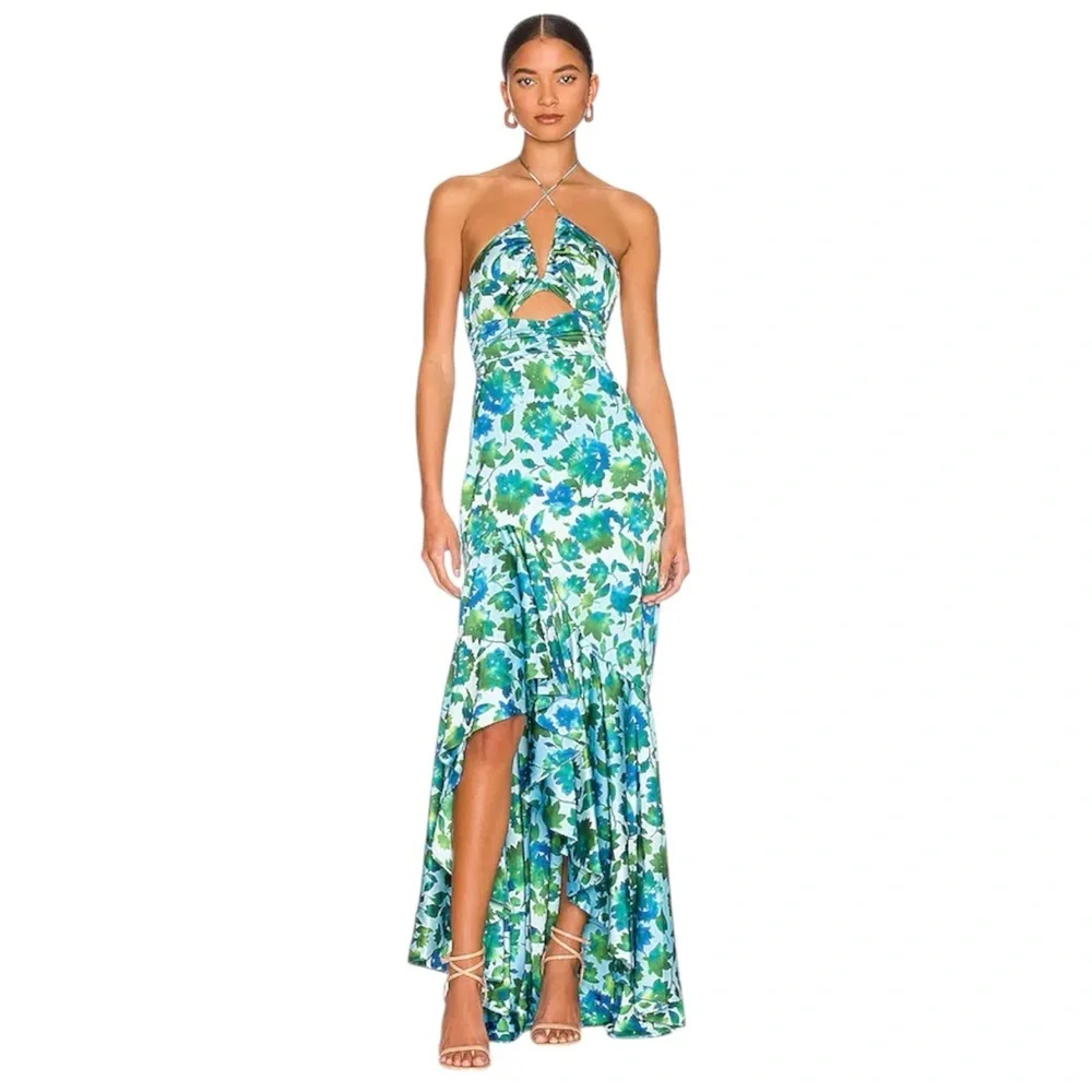 Amur $698 Edie Neck Tie Ruffle Blue Floral Maxi Dress - Picture 2 of 13